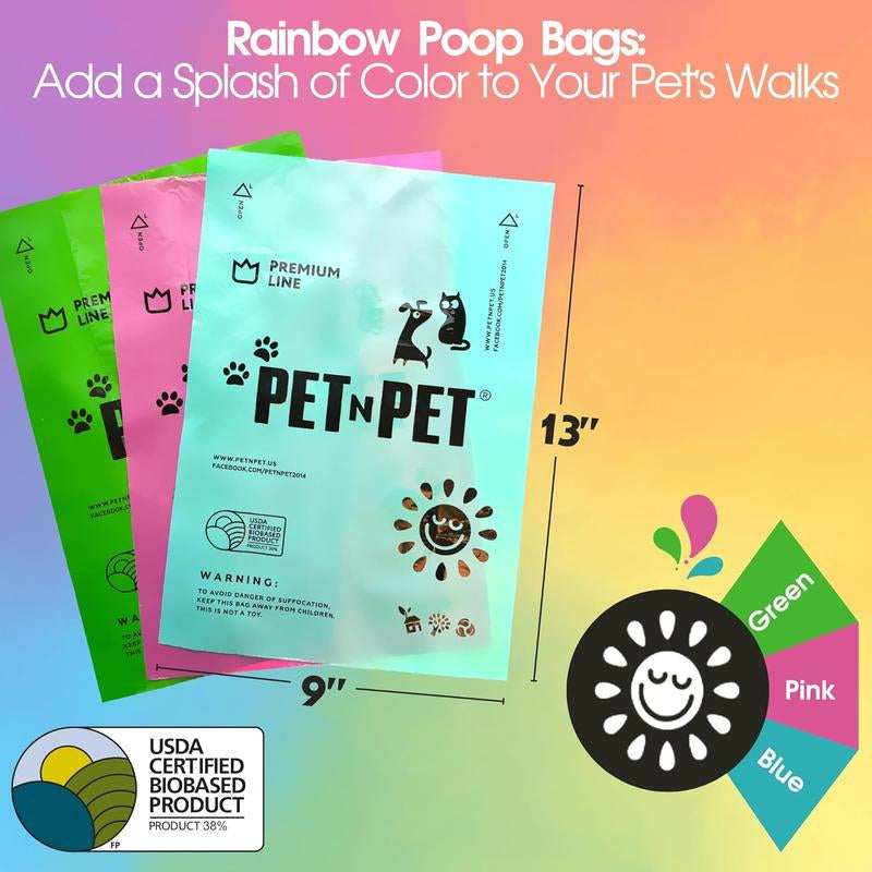 Pet N Pet Colorful Poop Bags, 270 Count (38% Plant-Based) + 100% Plant-Based Dog Wipes, 100 Count Hypoallergenic, 8" X 8"