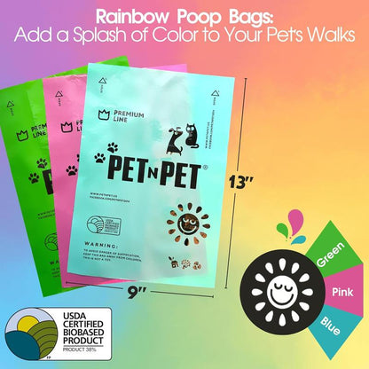 Pet N Pet Colorful Poop Bags, 270 Count (38% Plant-Based) + 100% Plant-Based Dog Wipes, 100 Count Hypoallergenic, 8" X 8"