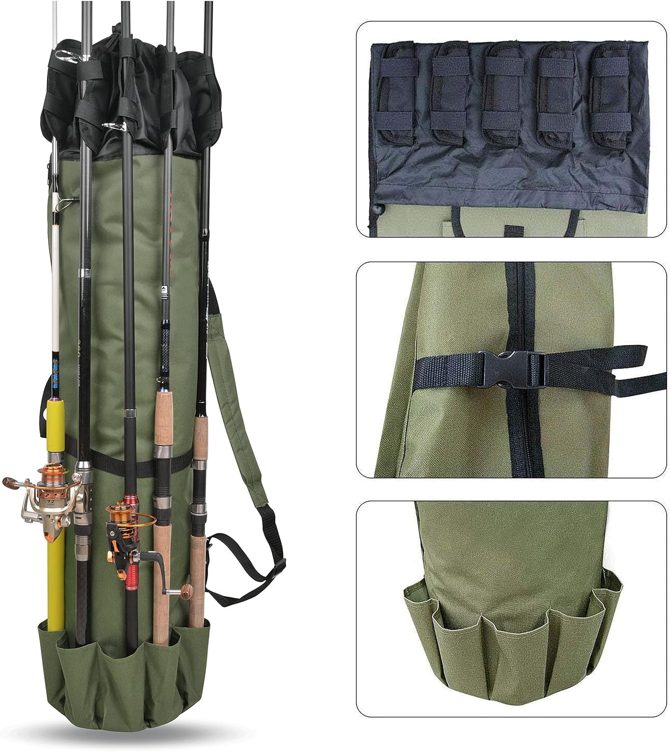 Fishing Rod Bag Pole Holder, Portable Fishing Rod Case Carrier Canvas Pole Storage Bag Travel Carry Case Waterproof Fishing Tackle Gear Organizer