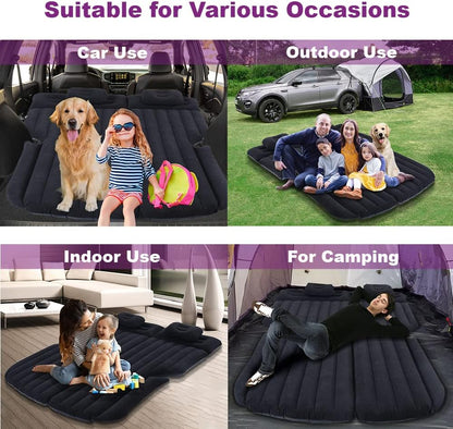 Inflatable Car Mattress, Car Bed for Back Seat, Car Air Mattress with Auto Air Pump, Portable Camping Mattress, Sleeping Pad (SUV Black)