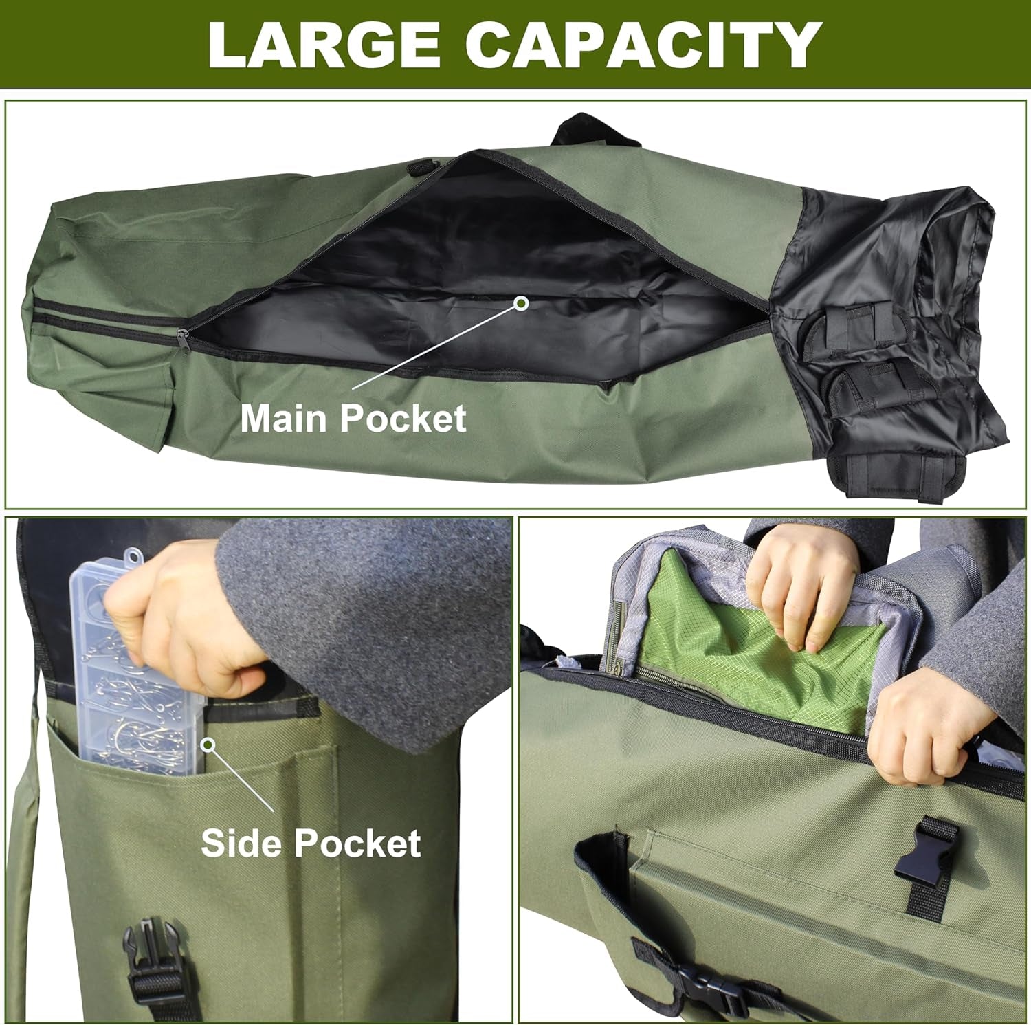 Fishing Rod Bag Pole Holder, Portable Fishing Rod Case Carrier Canvas Pole Storage Bag Travel Carry Case Waterproof Fishing Tackle Gear Organizer