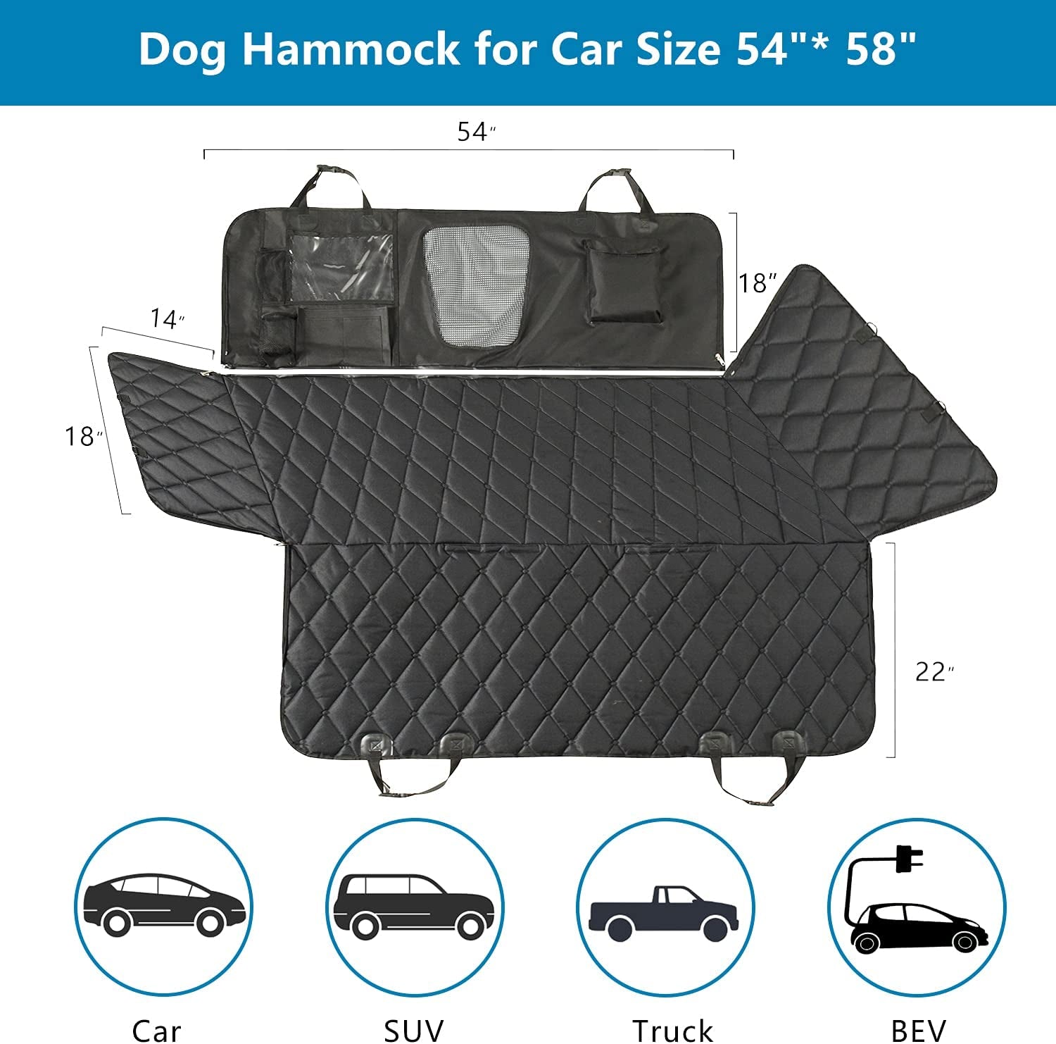 Backseat Dog Cover for Car - Dog Seat Cover - Dog Hammock for Car, Rear Seat Covers for Dogs Waterproof Dog Seat Covers for Cars Back Seat Scratch-Proof Nonslip Mesh Sections Window, SUV