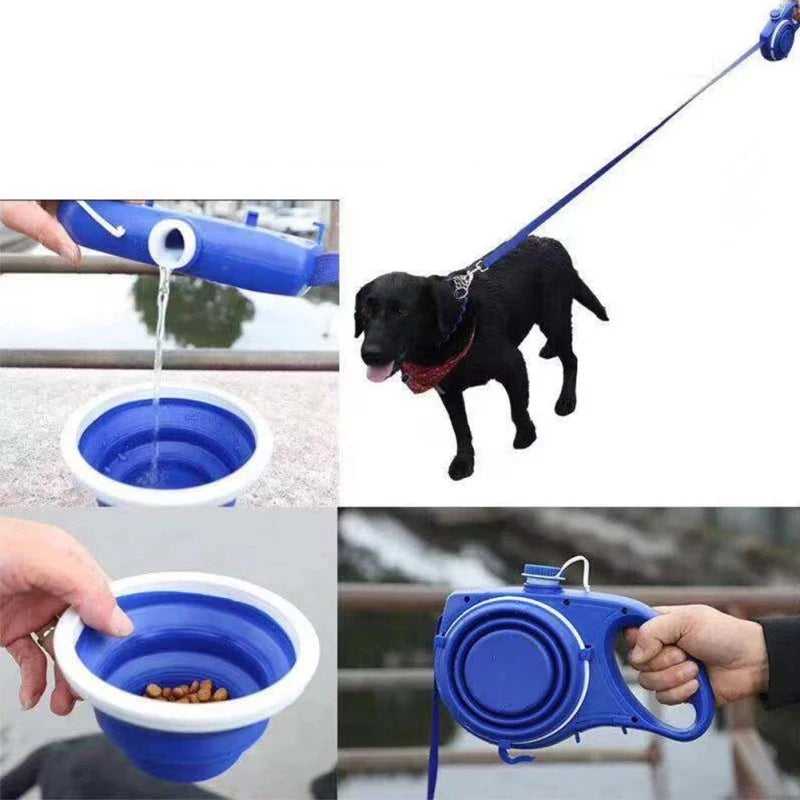 Multifunction Pet Dog Leash with Builtin Water Bottle Bowl Waste Bag Dispenser for Outdoor Walking Traction Rope Pet Accessories