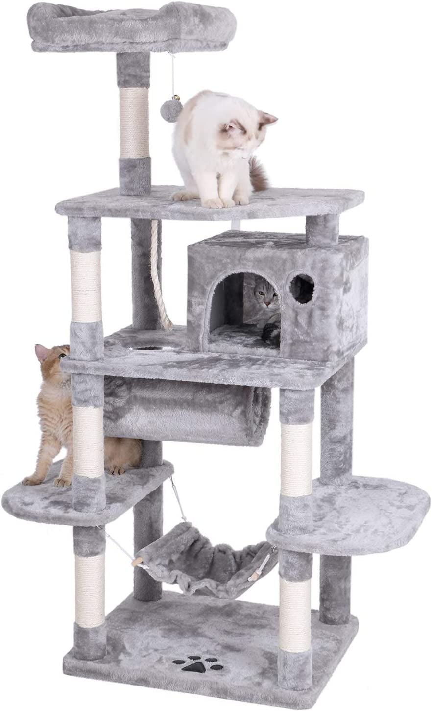 Cat Tree Condo Furniture Kitten Activity Tower Pet Kitty Play House with Scratching Posts Perch Hammock Tunnel MMJ02 (Light Grey)