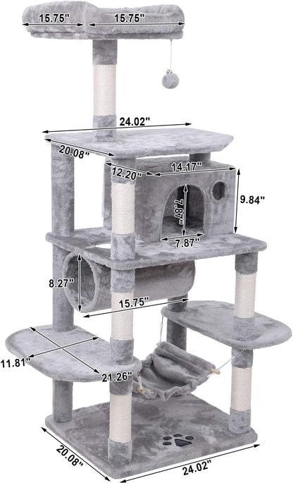 Cat Tree Condo Furniture Kitten Activity Tower Pet Kitty Play House with Scratching Posts Perch Hammock Tunnel MMJ02 (Light Grey)