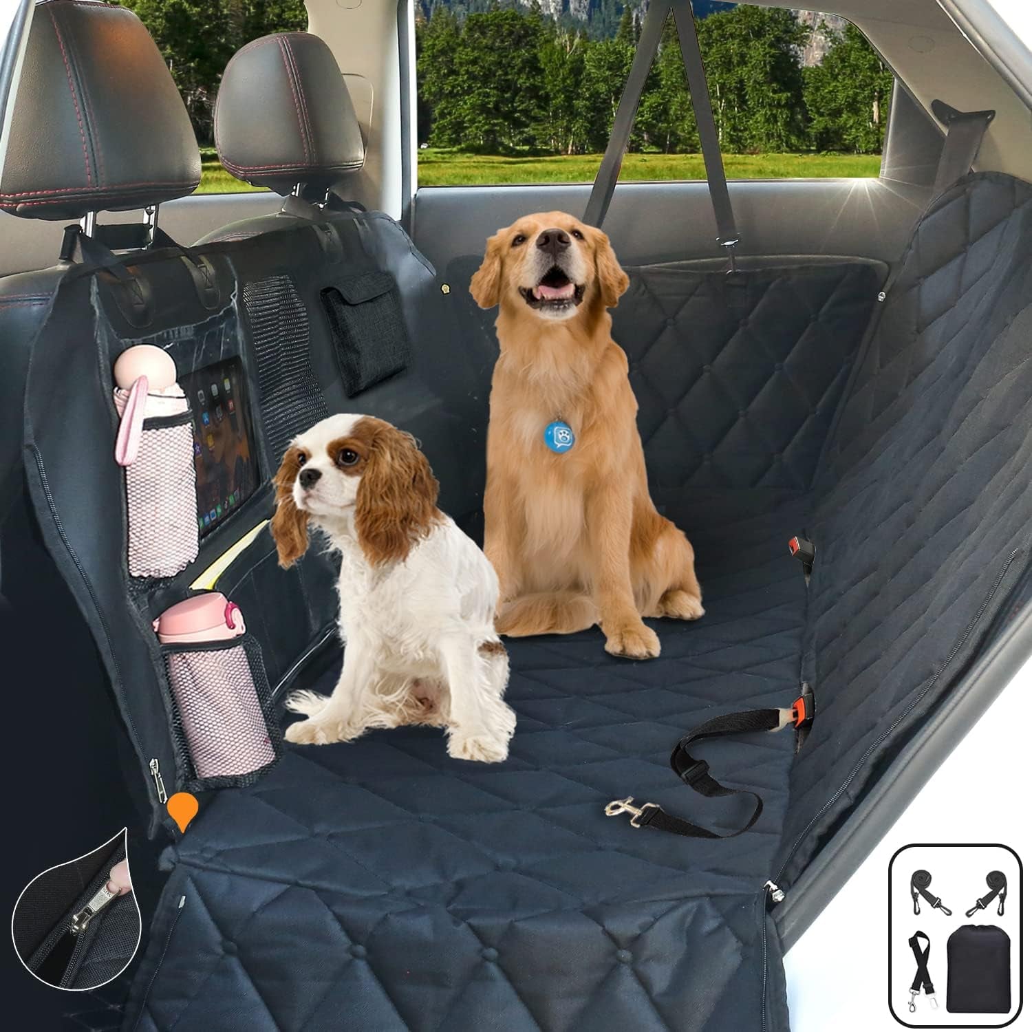 Backseat Dog Cover for Car - Dog Seat Cover - Dog Hammock for Car, Rear Seat Covers for Dogs Waterproof Dog Seat Covers for Cars Back Seat Scratch-Proof Nonslip Mesh Sections Window, SUV